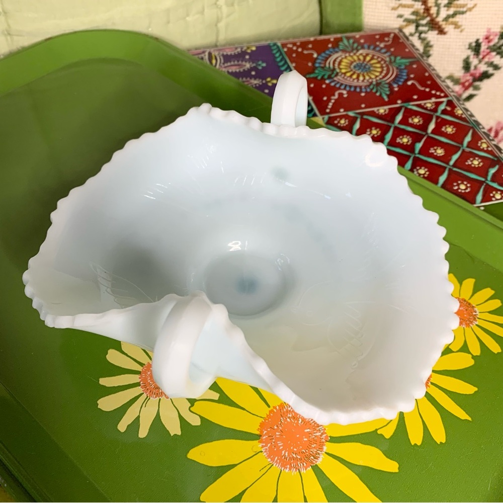 Milk Glass Basket with Birds